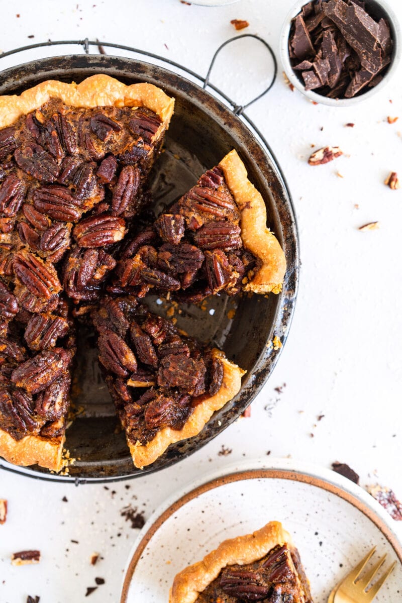 cut shot of brown butter pecan pie