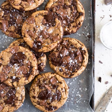 Olive oil chocolate chip cookies on sheet pan