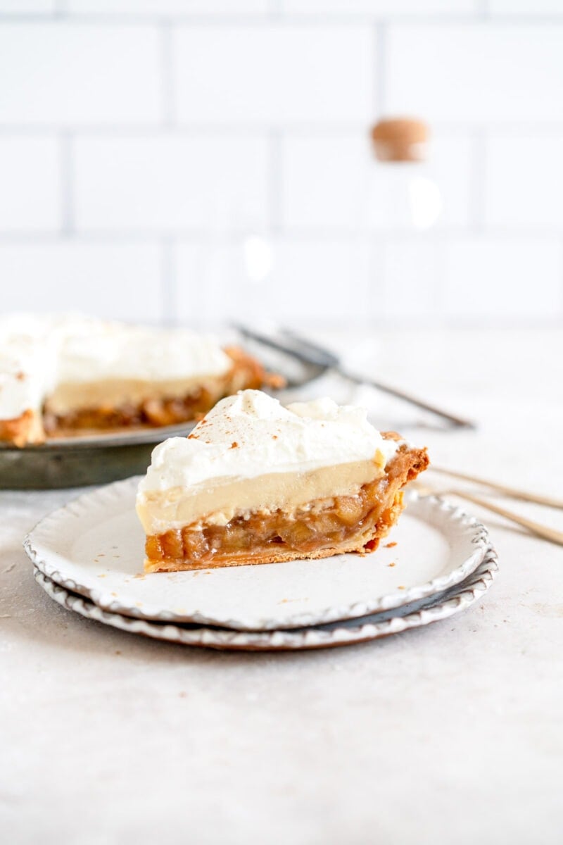 Slice of Apple Butterscotch Pie on plate