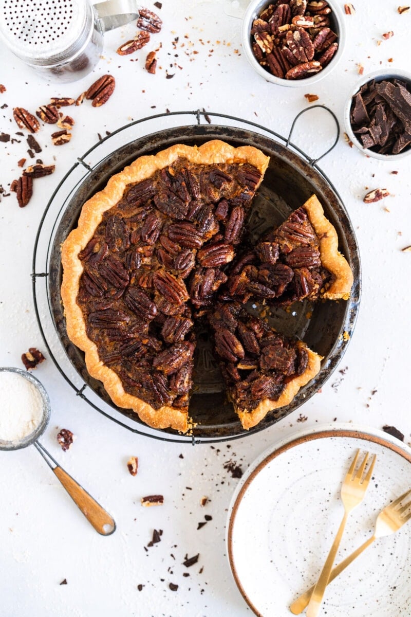 Pecan Pie with slices taken from it