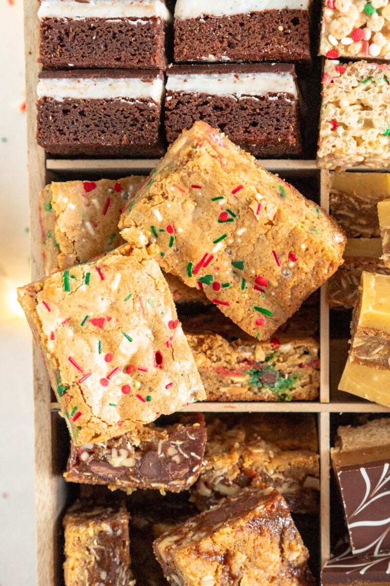 close up shot of birthday cake blondies