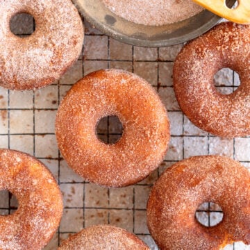 top down photo of cinnamon sugar doughnuts
