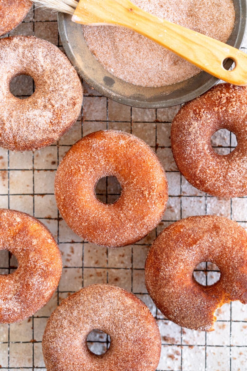 top down photo of cinnamon sugar doughnuts