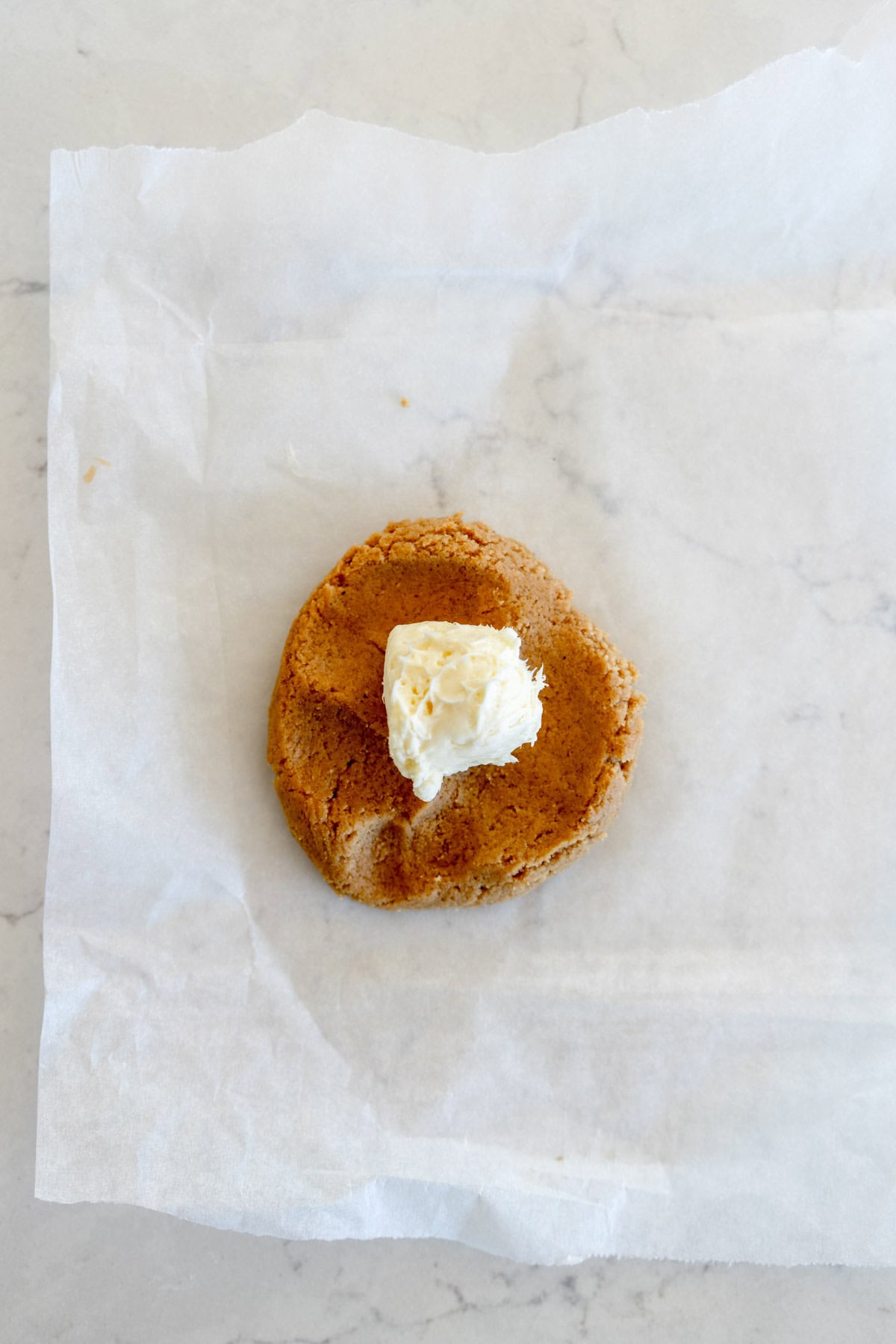 cream cheese filling on cookie dough