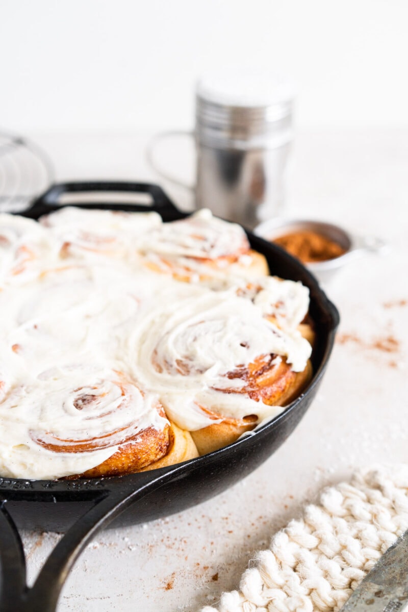 Side on shot sourdough cinnamon rolls