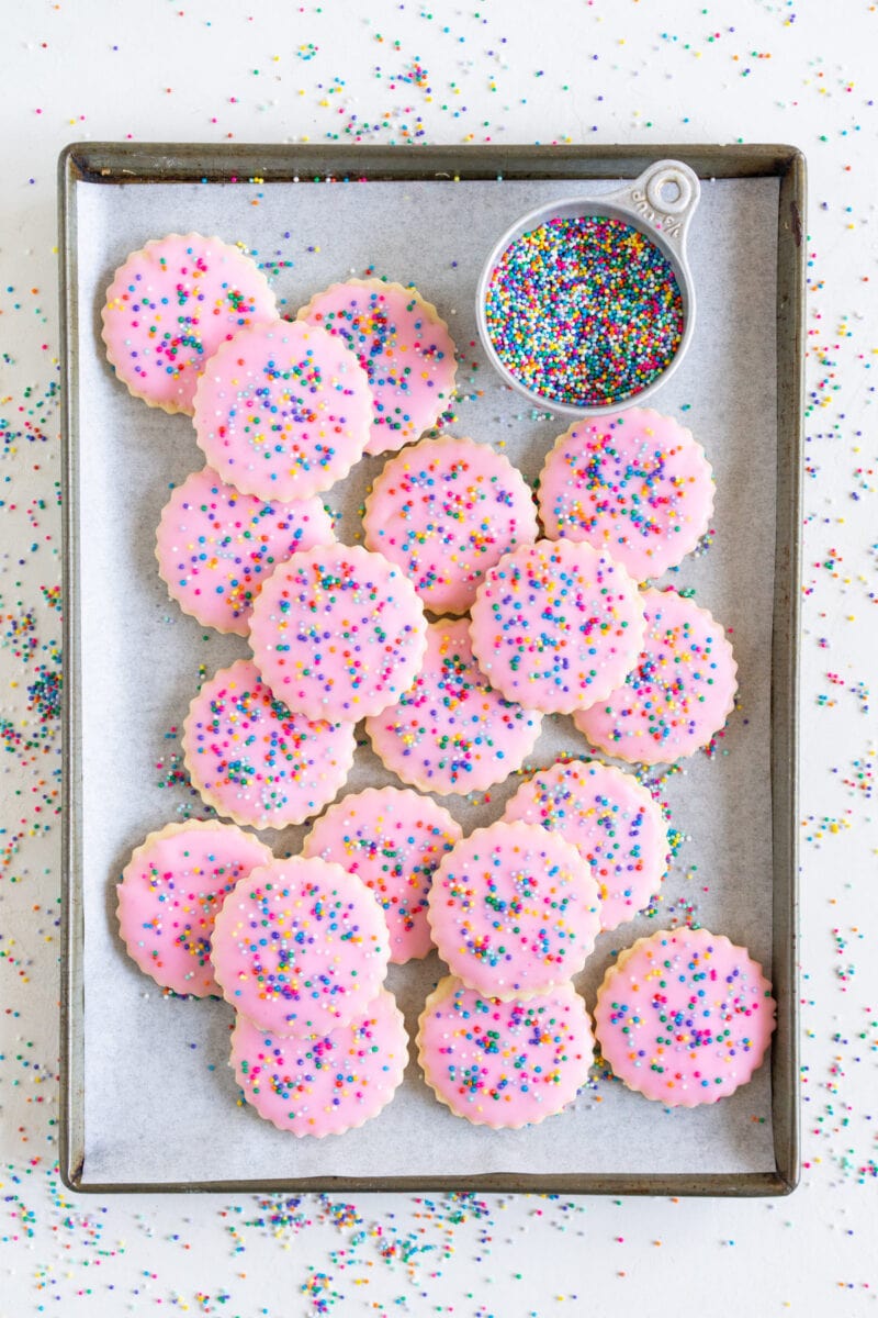 pulled back shot of cookies on sheet pan