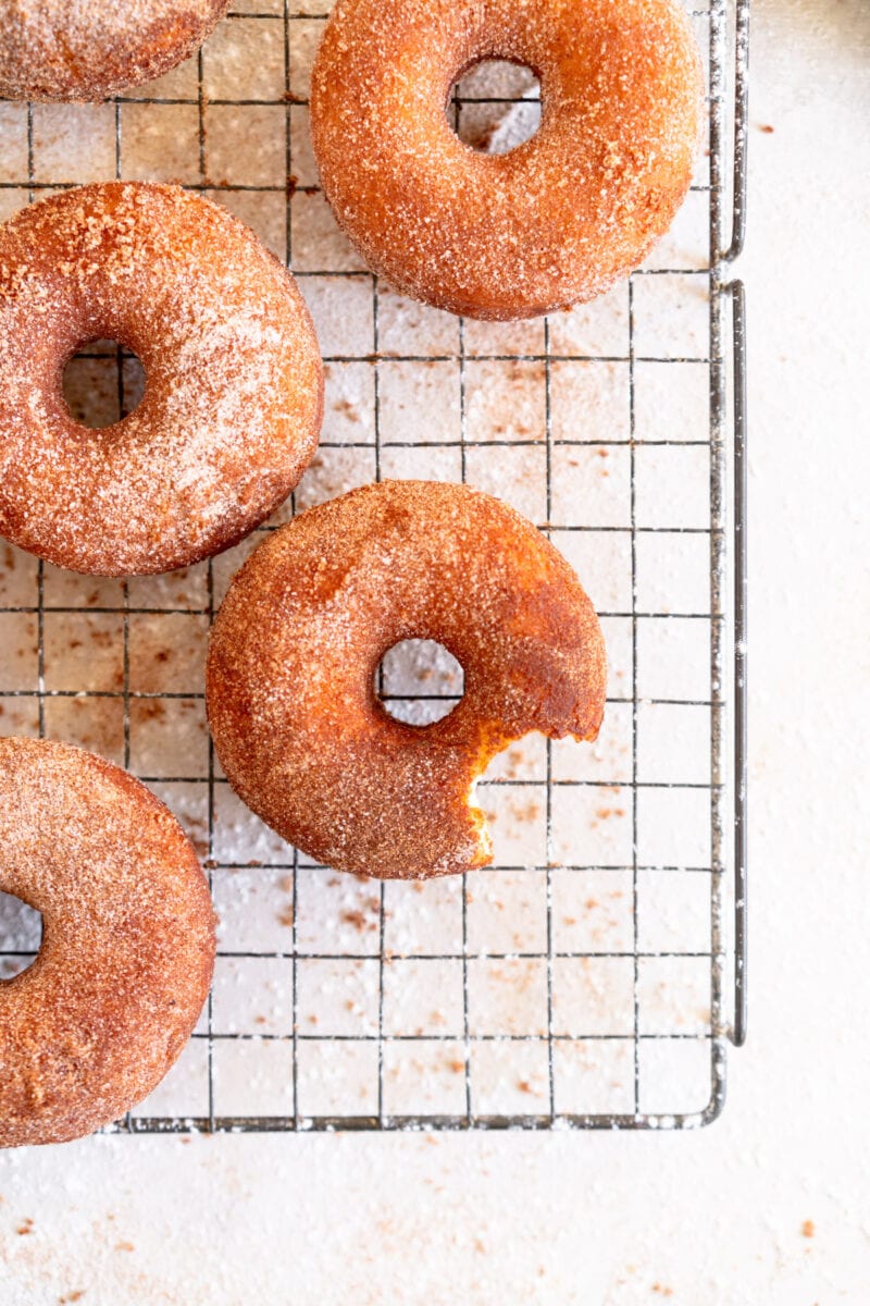 bite shot of cinnamon sugar doughnut