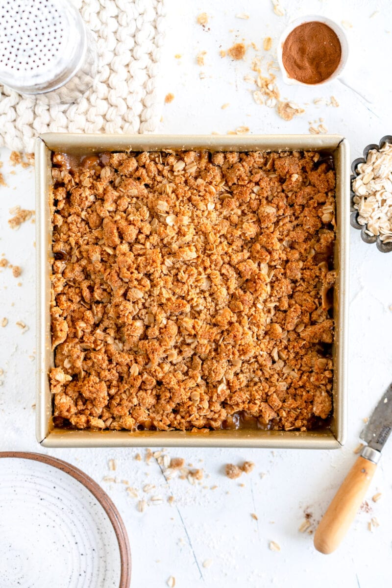 baked apple crumble ready to be served