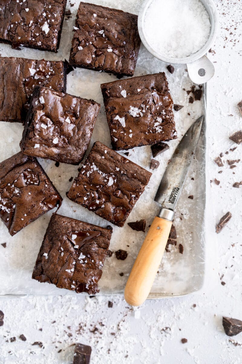 Small Batch Dairy Free Brownie Sliced on tray