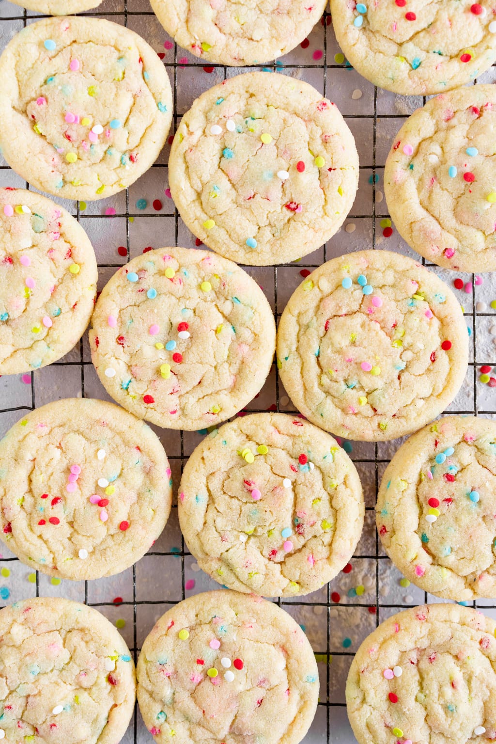 funfetti cookies laid out on wire rack