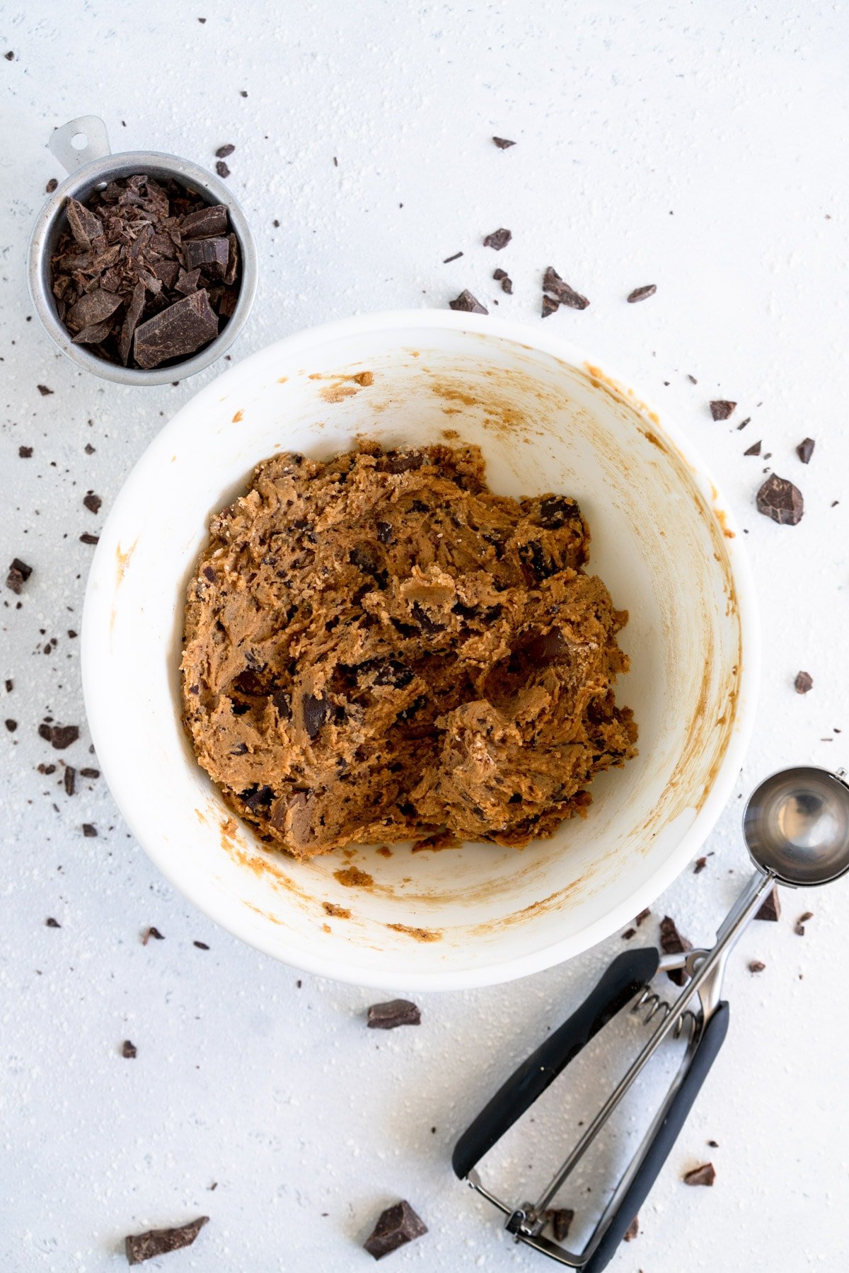 cookie dough in bowl ready to scoop