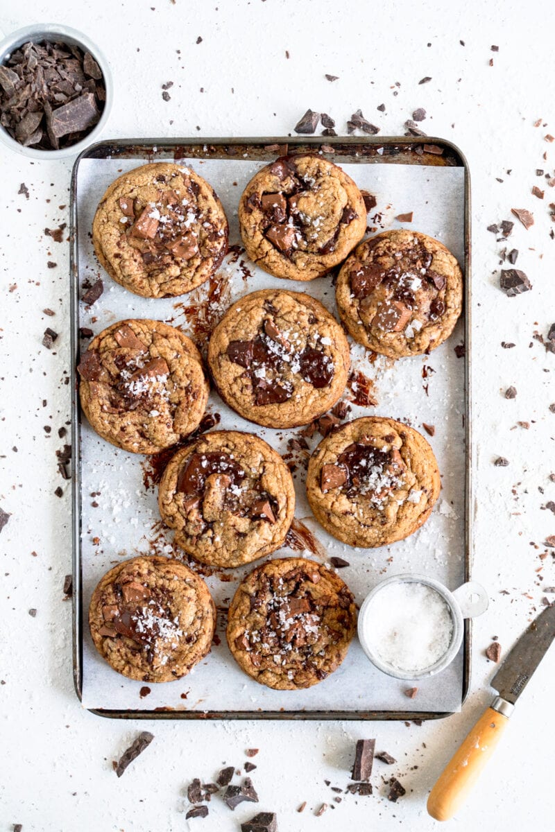 pulled back shot of cookies on sheet pan