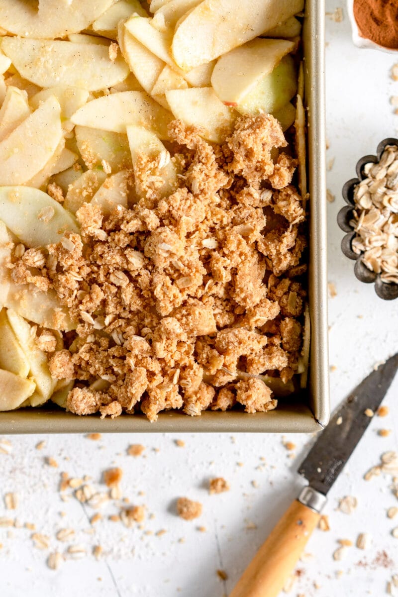corner shot of apple crumble