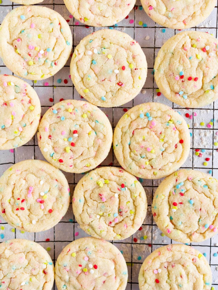 funfetti sugar cookies on wire rack