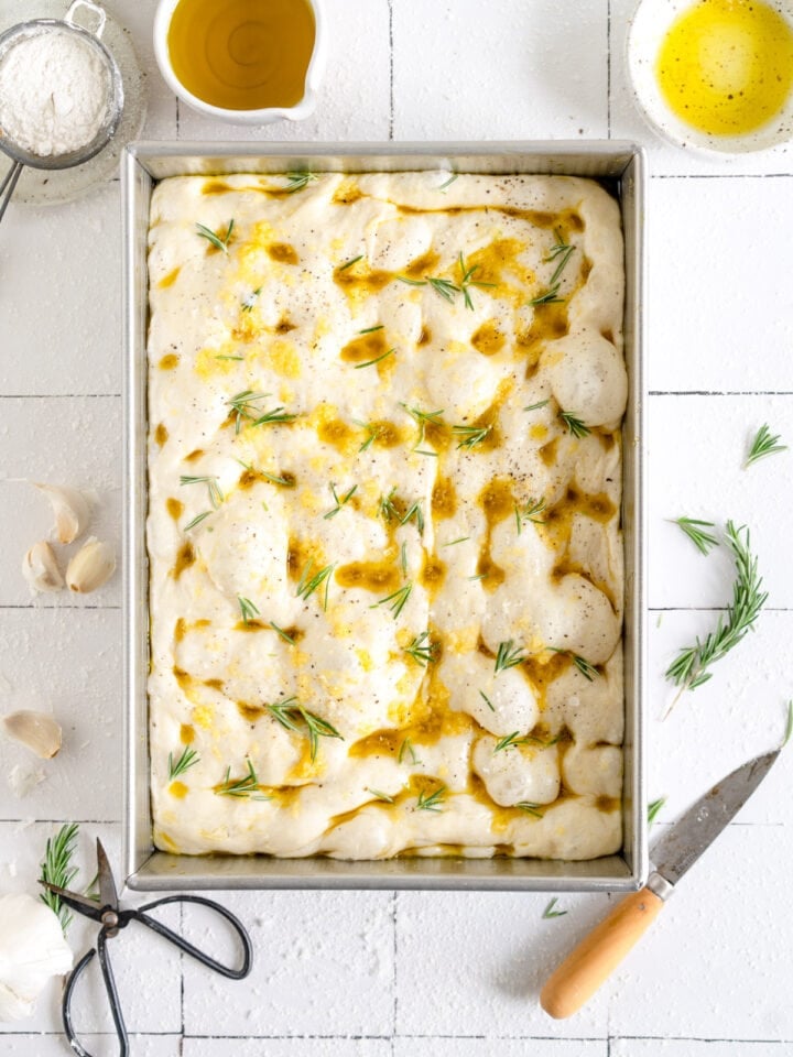 Focaccia ready to bake