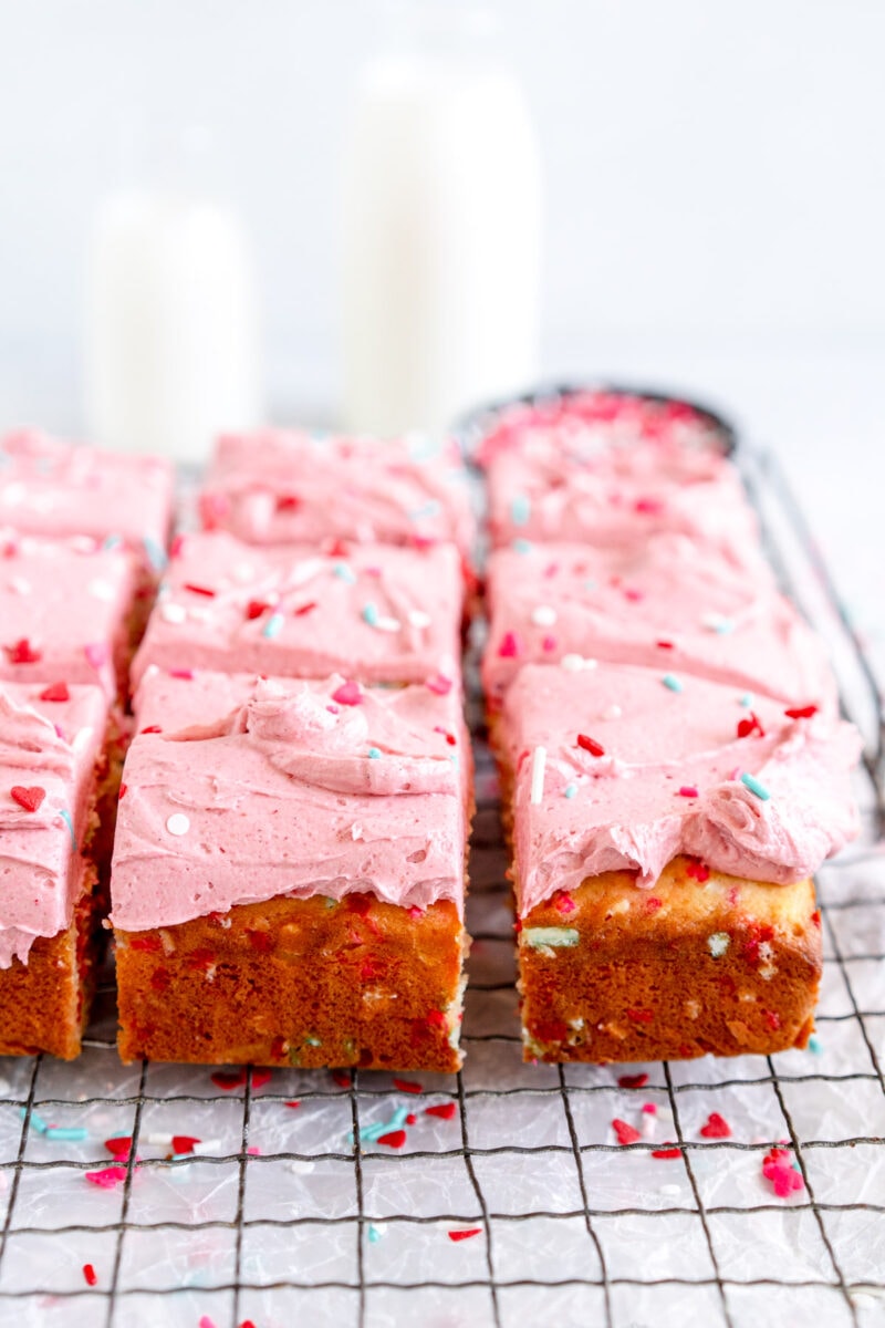 side on cut shot of funfetti snack cake