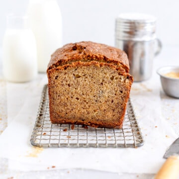 side on shot of banana bread loaf