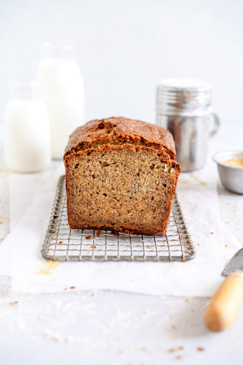 side on shot of banana bread loaf