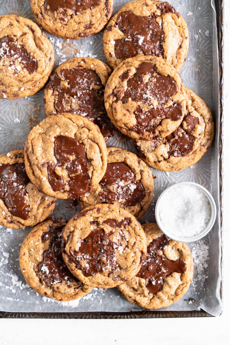 Stack of cookies on sheet pan
