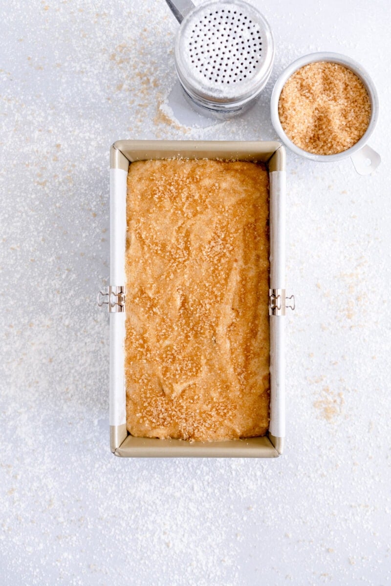 banana bread batter with sugar on top