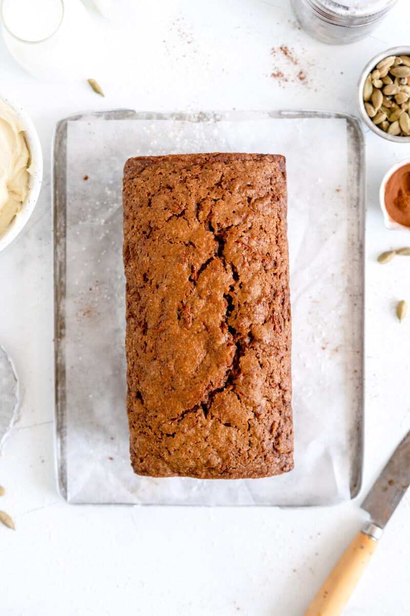 Top down carrot loaf cake