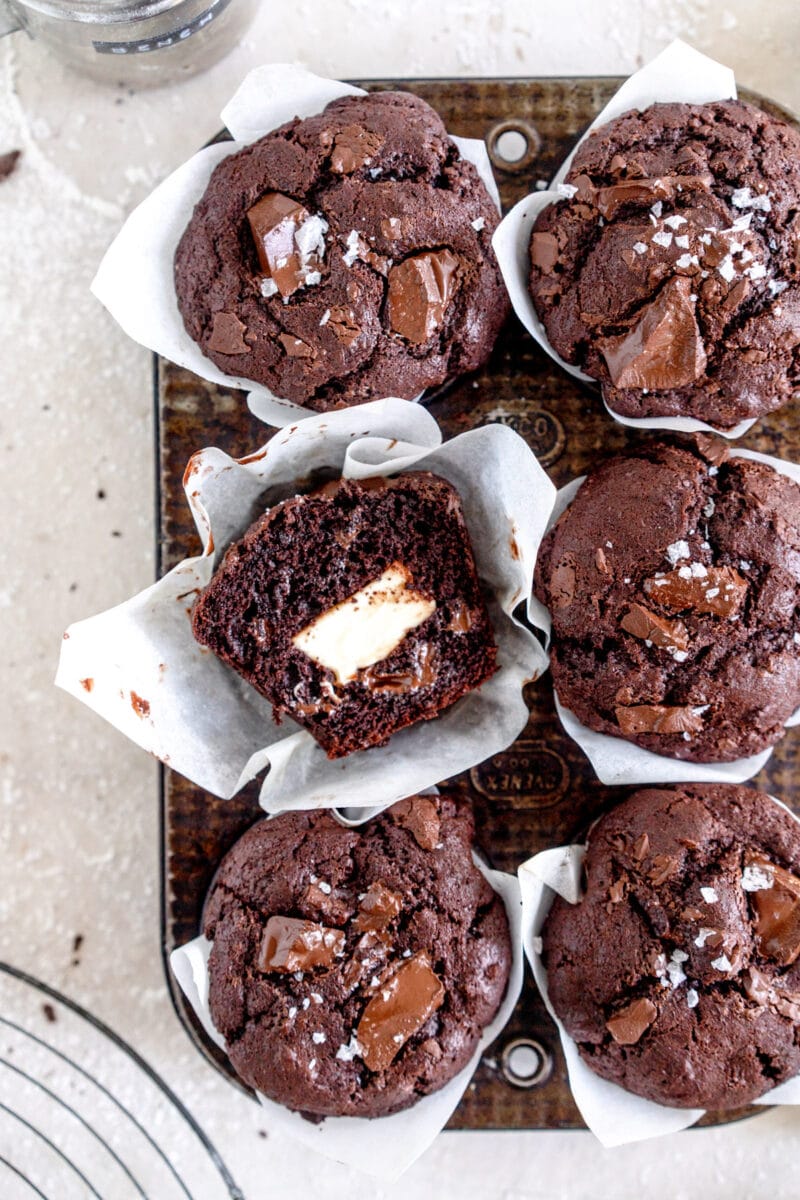 chocolate muffin with cream cheese filling
