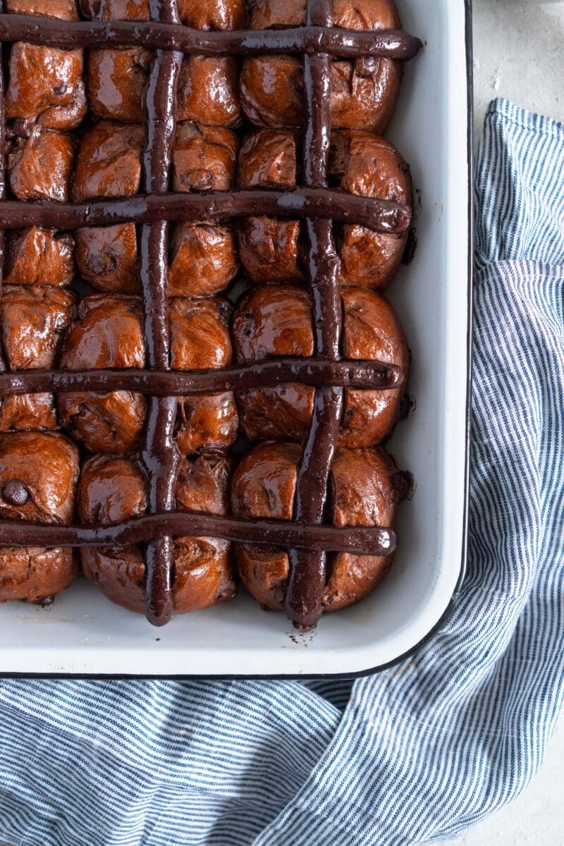 bottom corner shot chocolate hot cross buns