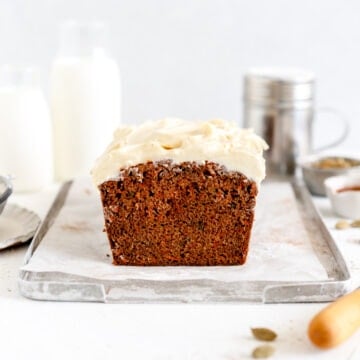 Side shot of carrot loaf cake