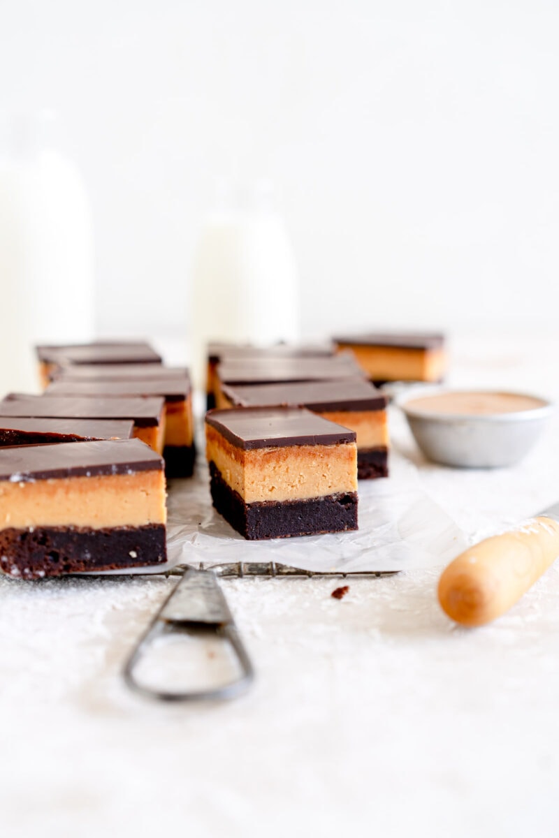 side on shot of peanut butter brownie bars