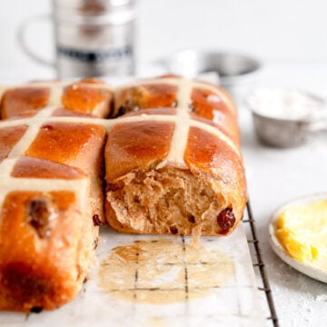 Side on shot super soft hot cross buns