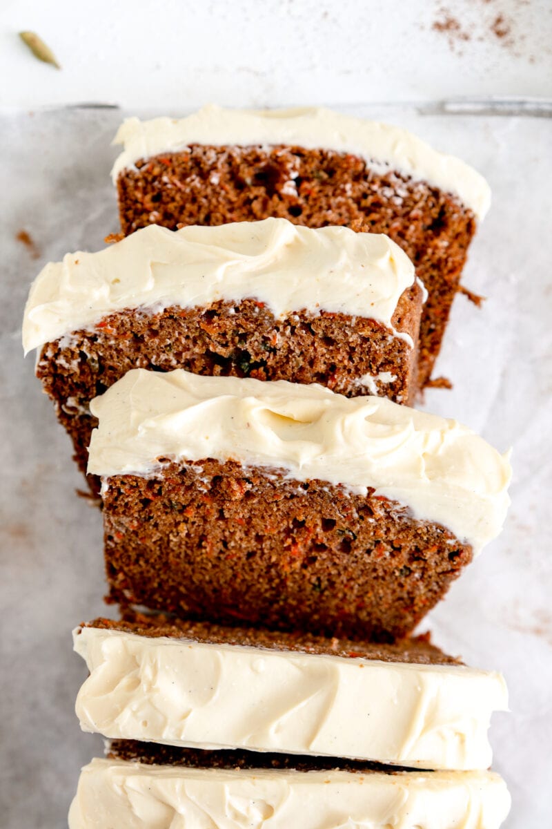 slices of carrot loaf cake