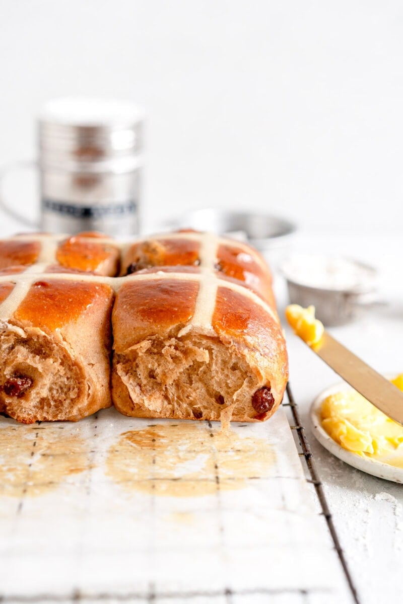 side on shot super soft hot cross buns