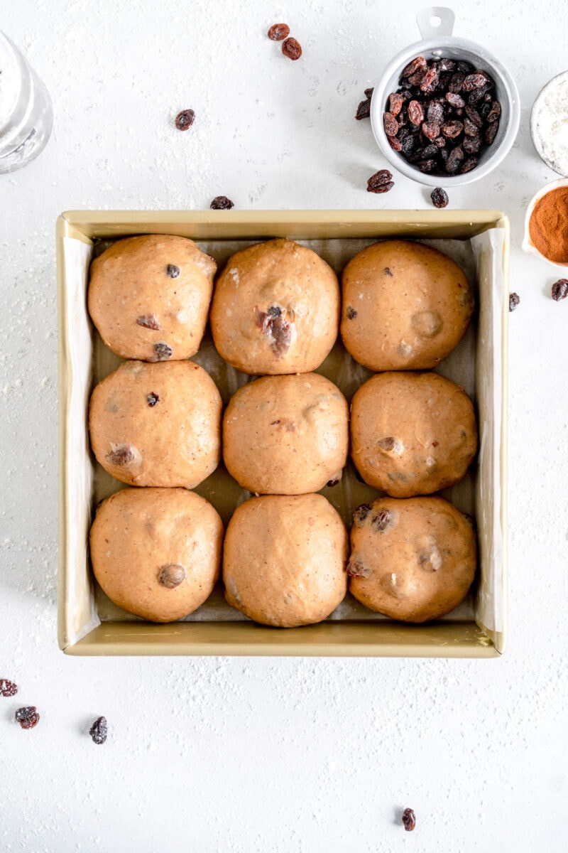 hot cross buns ready to be baked
