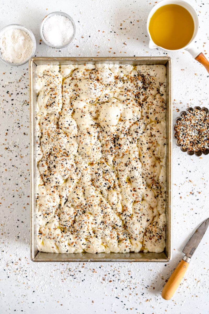 everything bagel focaccia with seasoning