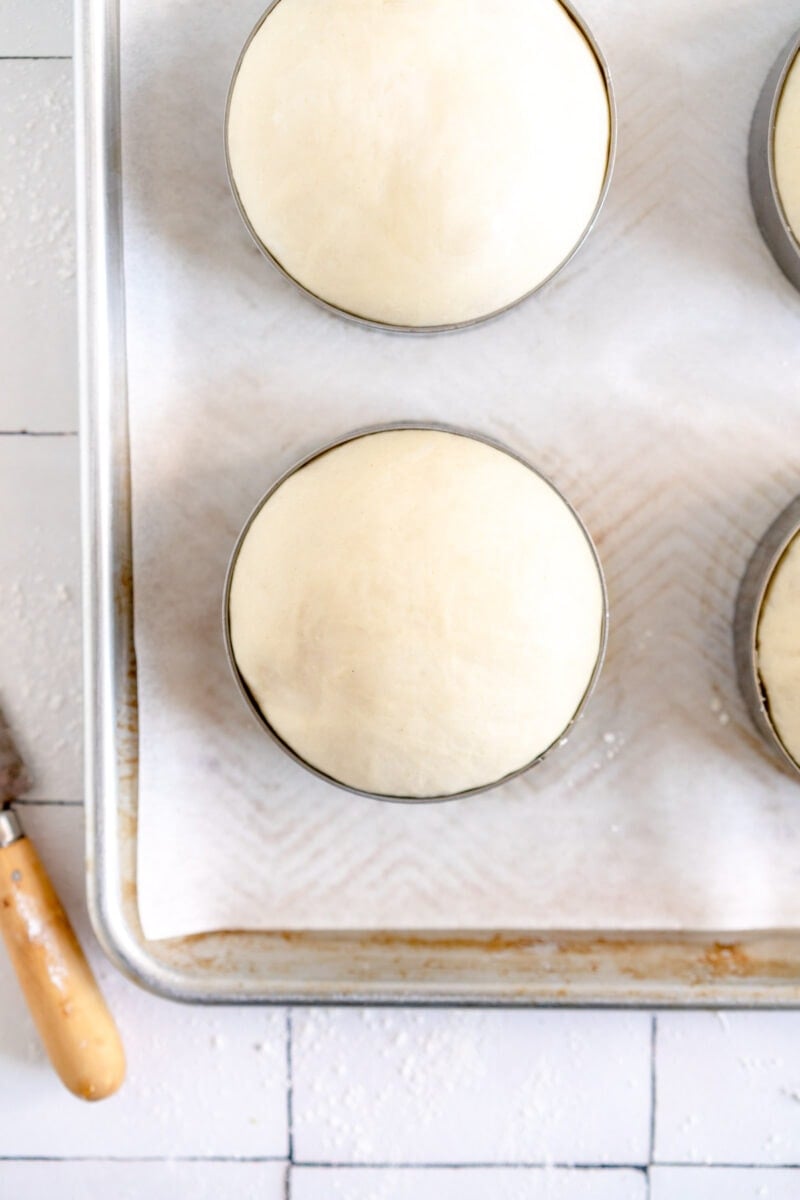 proofed burger bun dough