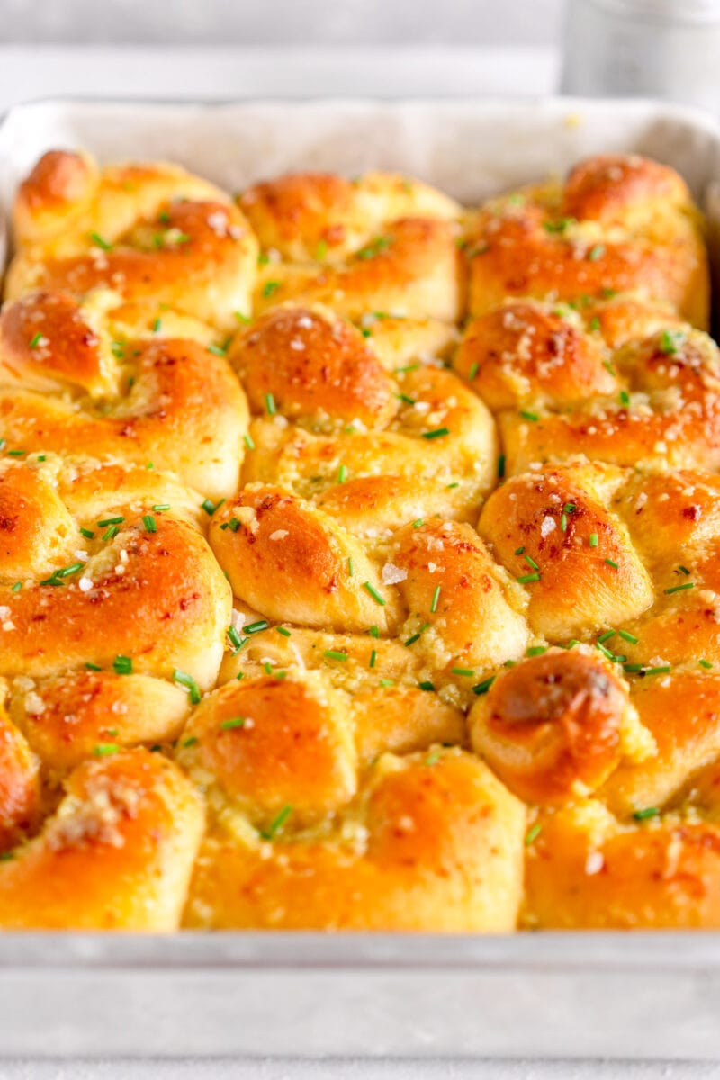 side on baked shot of garlic bread