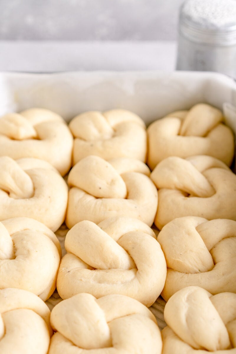 side on shot of garlic knots