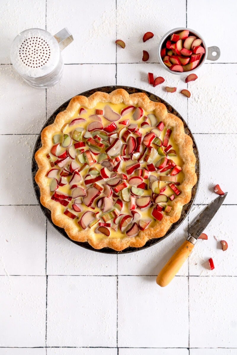 rhubarb flan with custard