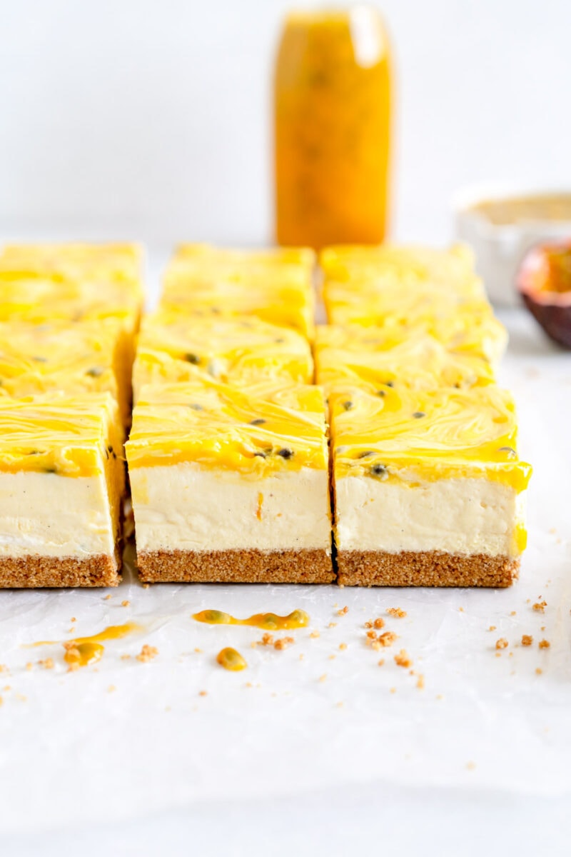 side shot sliced no bake cheesecake