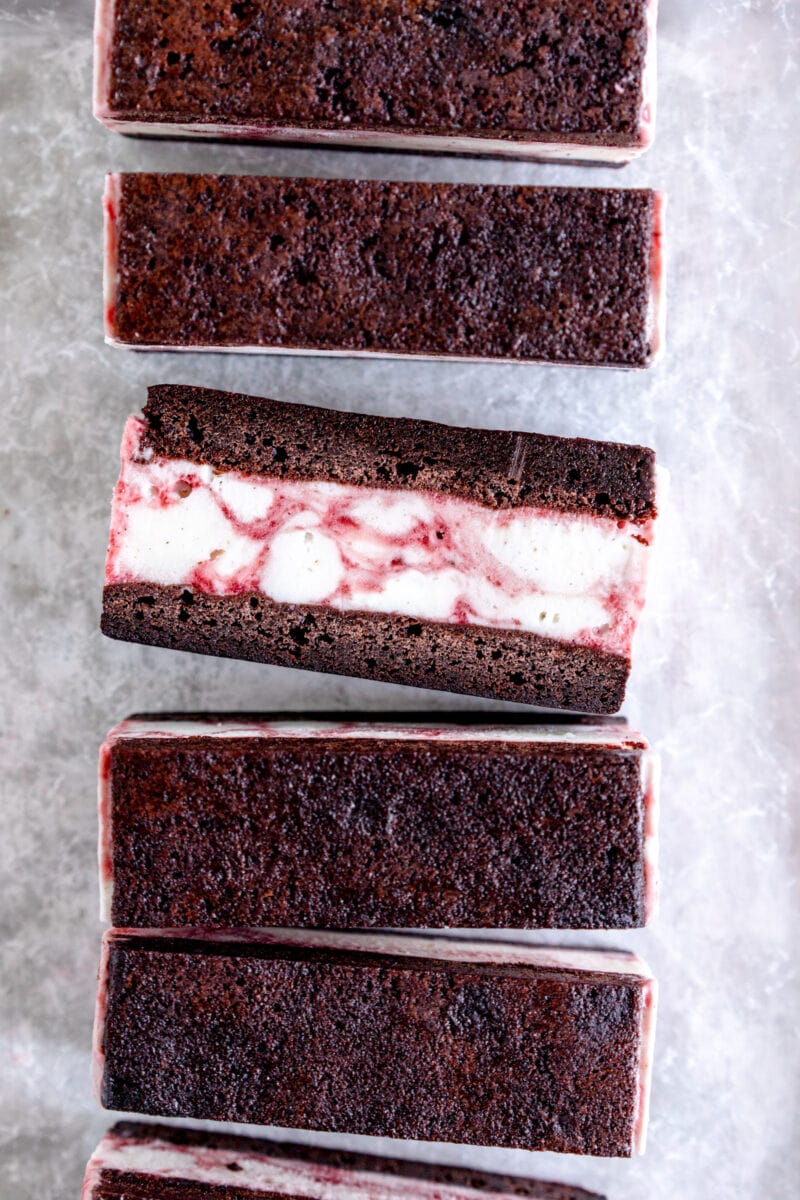 top down image of brownie ice cream sandwiches