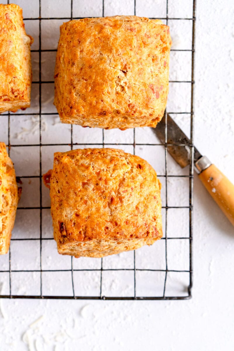 baked savory scone on wire rack