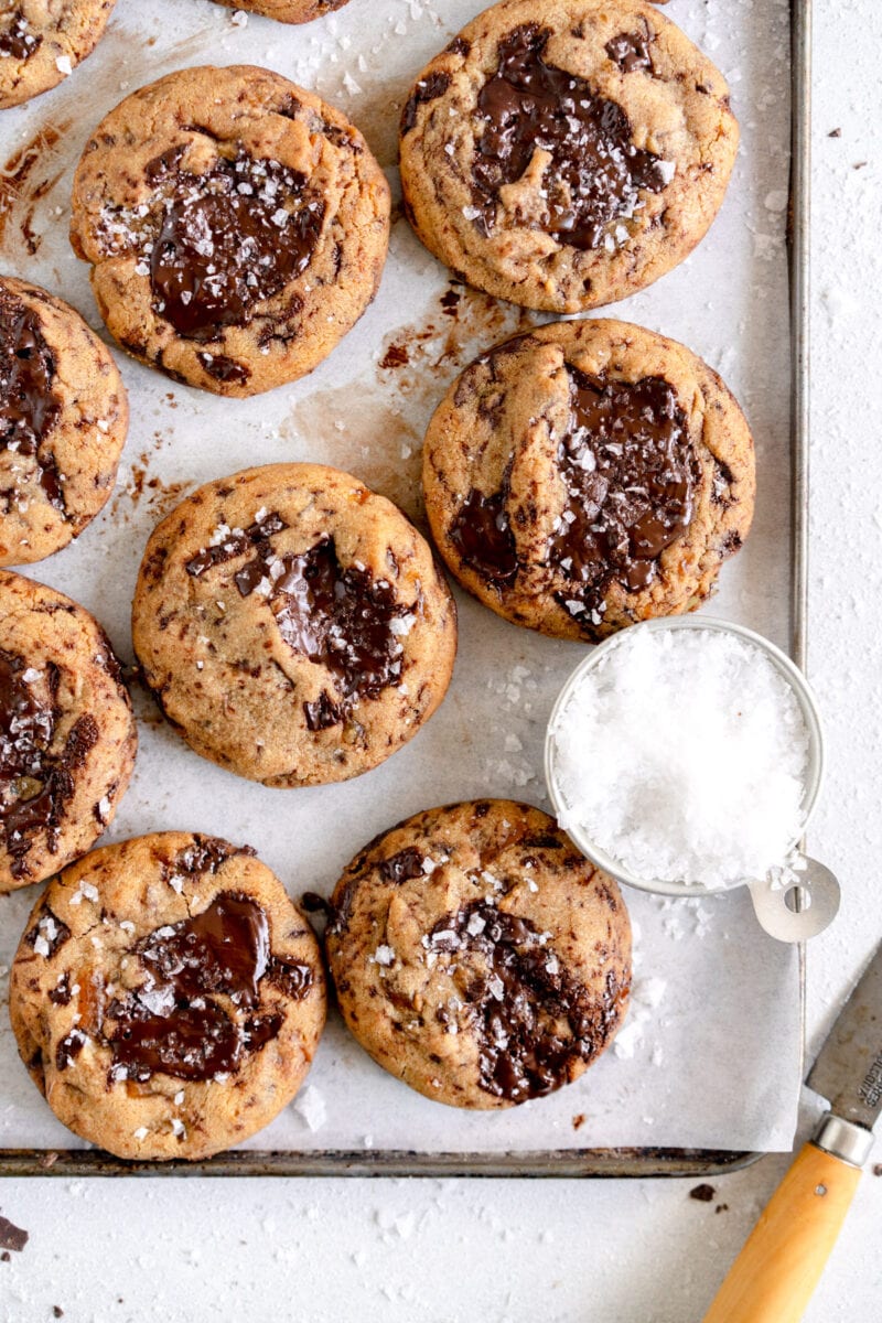 brown butter egg yolk cookies on pan