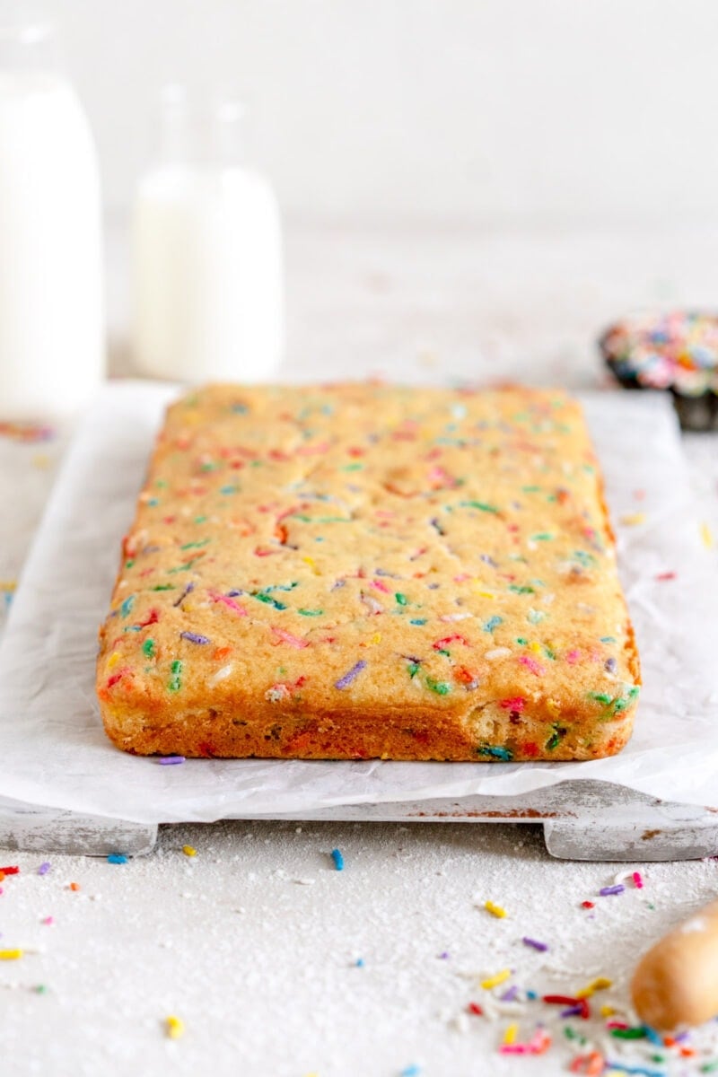 angle shot of cake ready for frosting