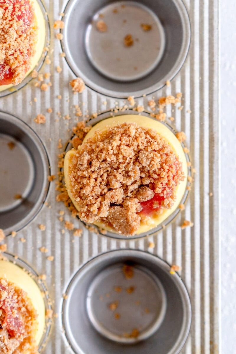 rhubarb bun with streusel topping, ready to bake