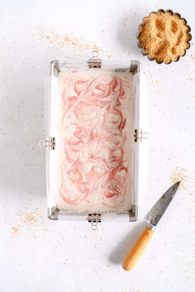 swirls of rhubarb puree