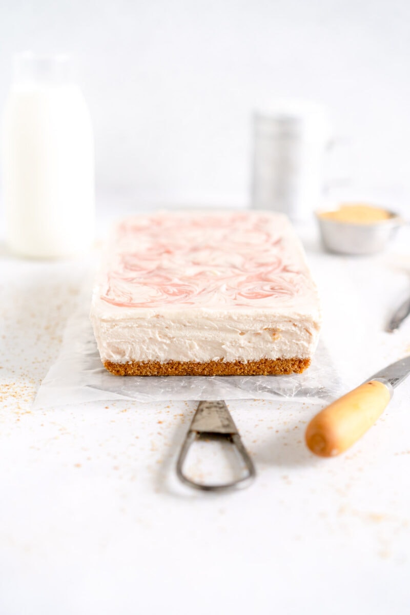 side on rhubarb cheesecake