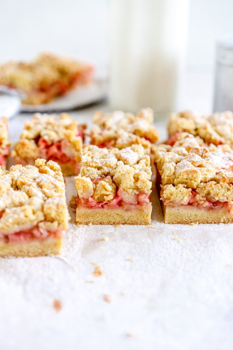 side shot rhubarb shortcake bars
