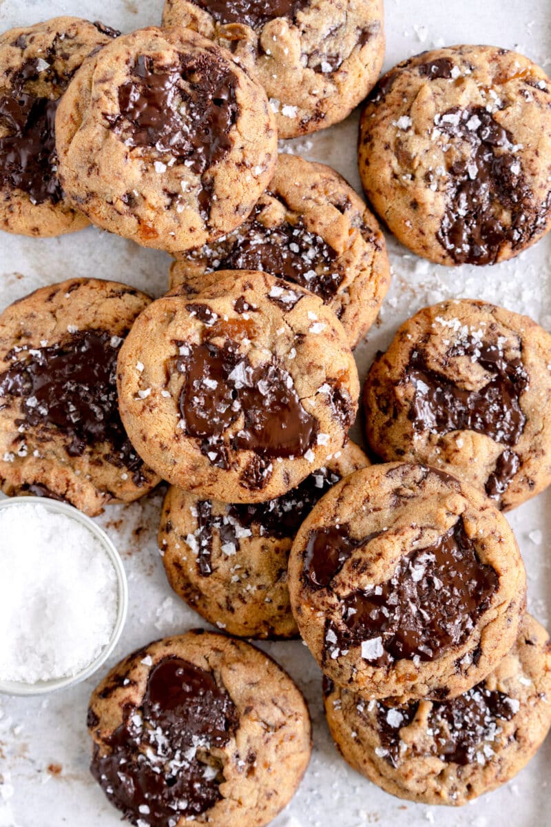 stacked cookies on pan