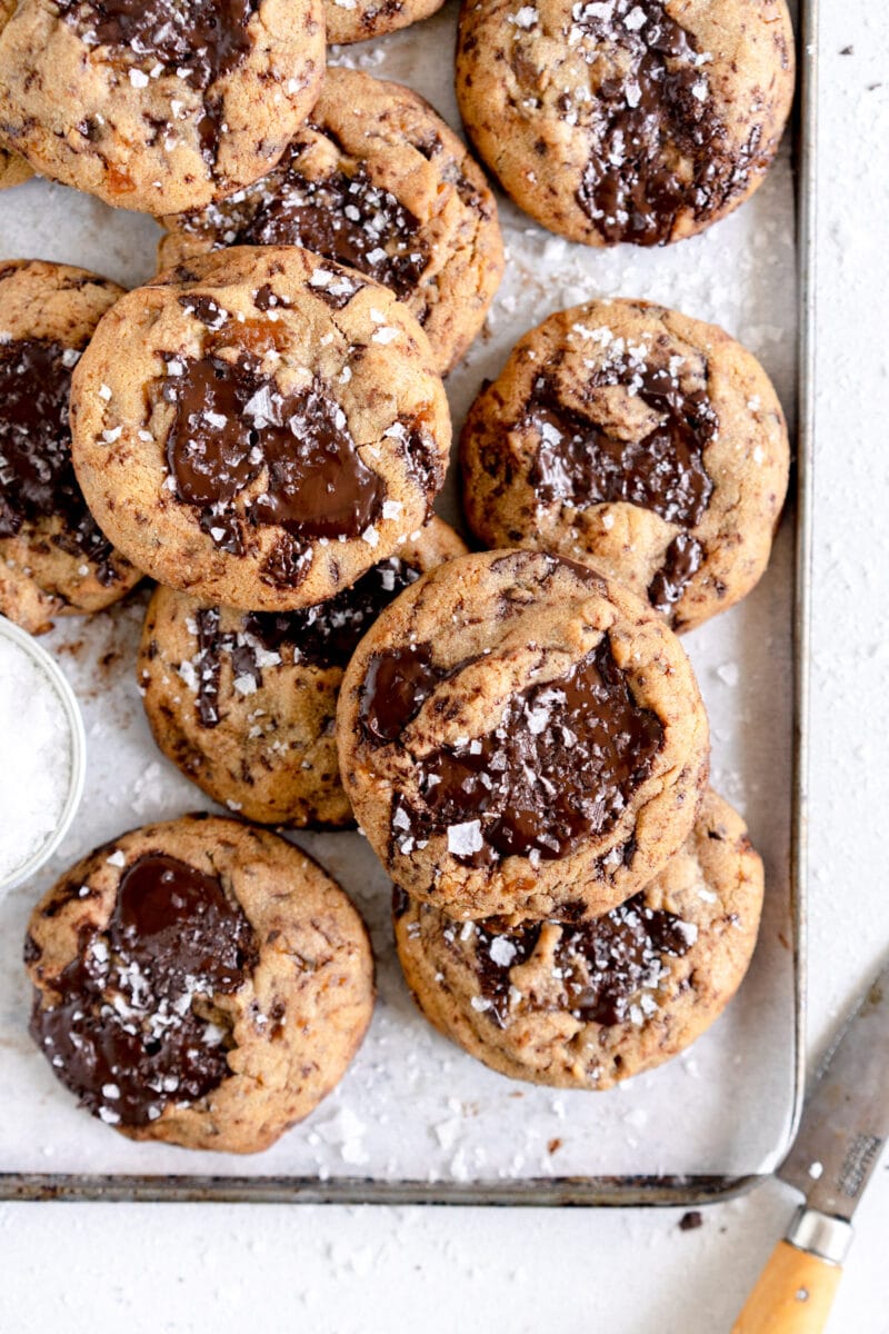salted caramel egg yolk cookies stacked up