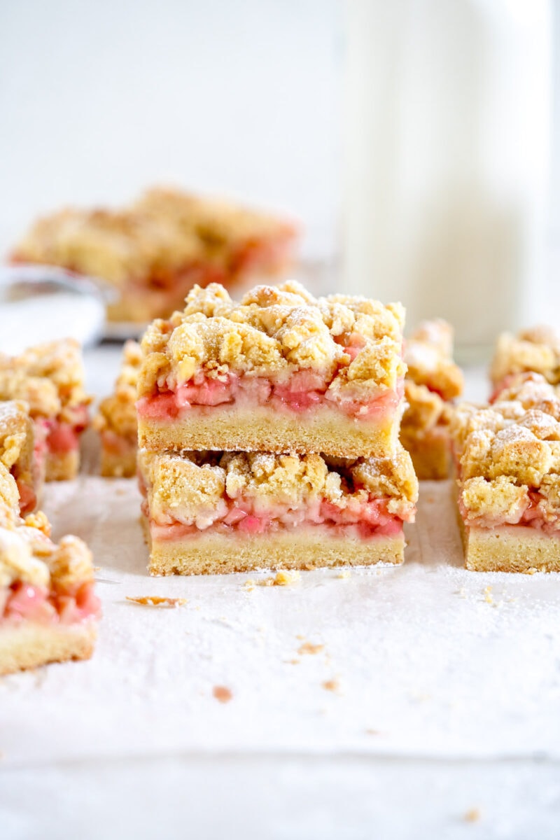 stacked rhubarb shortcake bars